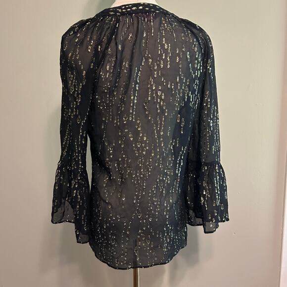 Lily Pulitzer Womens Size XS Black Sheer Gold Inlay Long Sleeve Blouse Top - Picture 7 of 11